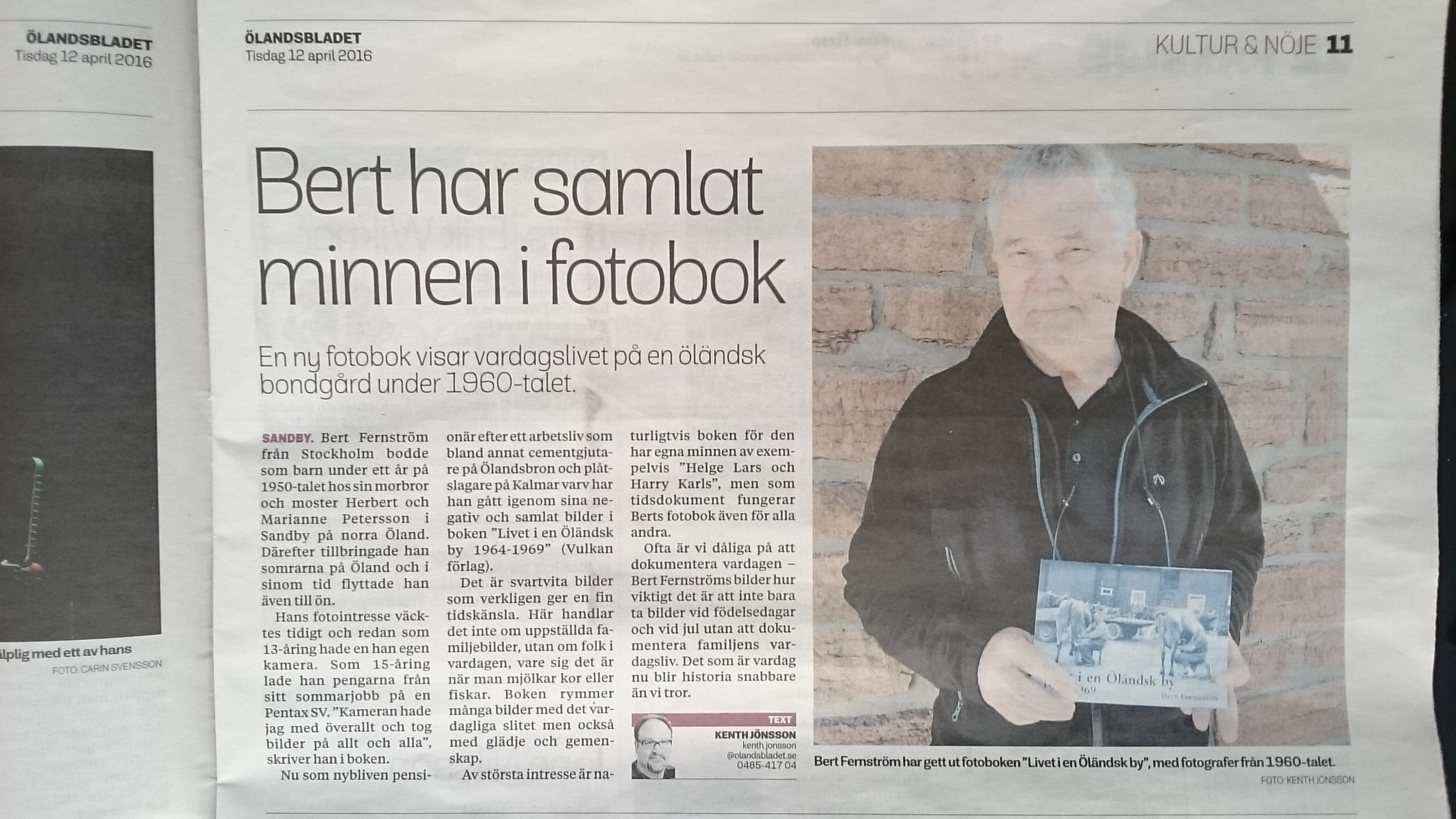 Ölandsbladet skriver om Bert Fernströms fotobok